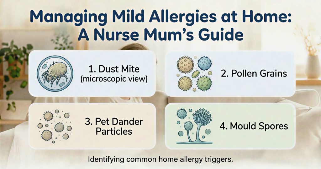 Managing Mild Allergies at Home: A Nurse Mum’s Guide common allergy triggers dust mite pollen pet dander mould managing mild allergies at home