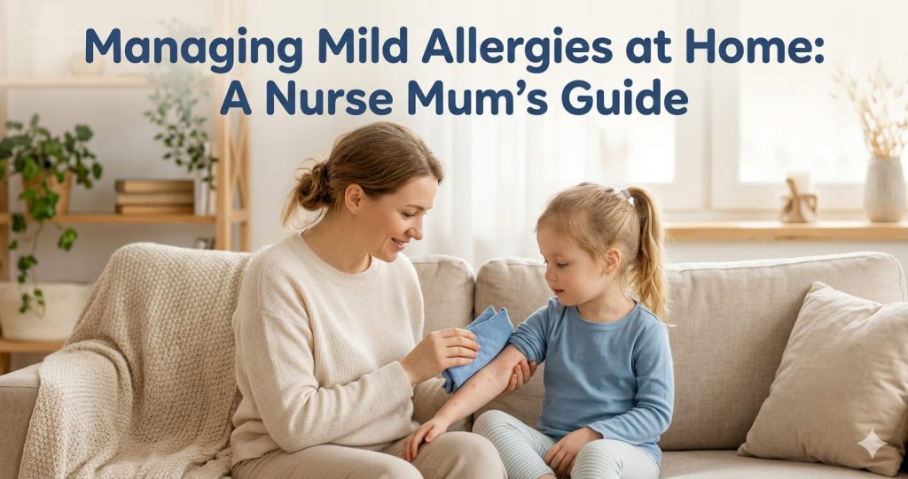 Managing Mild Allergies at Home: A Nurse Mum’s Guide managing mild allergies at home mother applying cool compress to child with hives