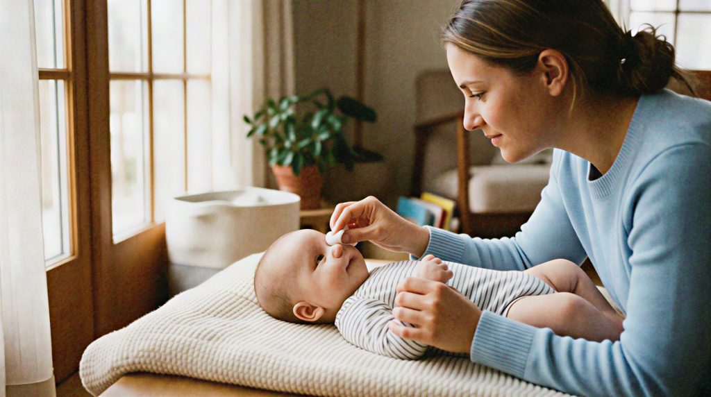 Red Eyes in Babies: Conjunctivitis vs Irritation – A Nurse's Guide Red eyes in babies: parent gently cleaning a baby's eye with a cotton ball for home care of conjunctivitis or irritation.