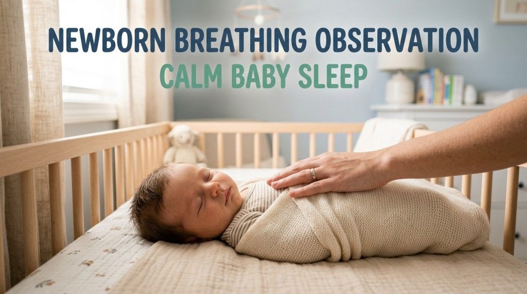 Baby sleeping peacefully while parent gently checks breathing on chest