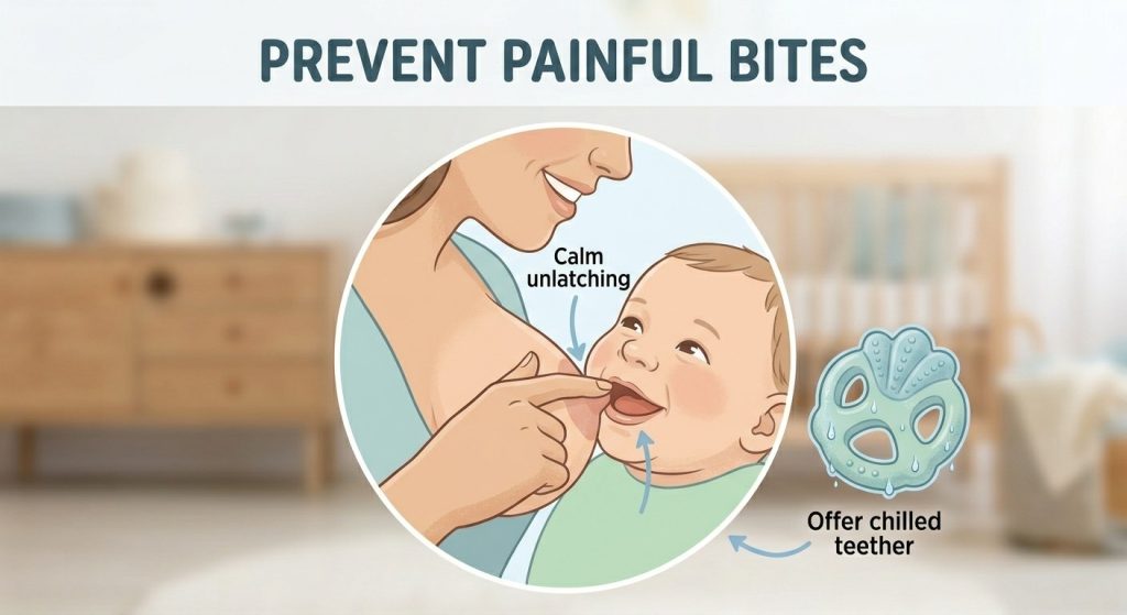 Teething and Breastfeeding: Why Babies Bite, Feed Less, and Refuse the Breast How to prevent baby biting during breastfeeding.