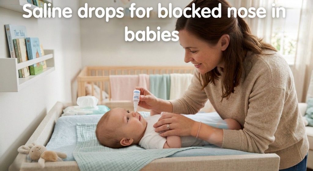 Blocked Nose in Babies: Safe Ways to Clear Congestion and Help Your Baby Breathe Easier Parent applying saline drops to relieve baby